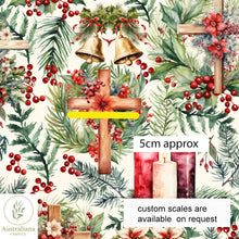 Load image into Gallery viewer, Australiana Fabrics Fabric Christmas Christian Crosses &amp; Bells
