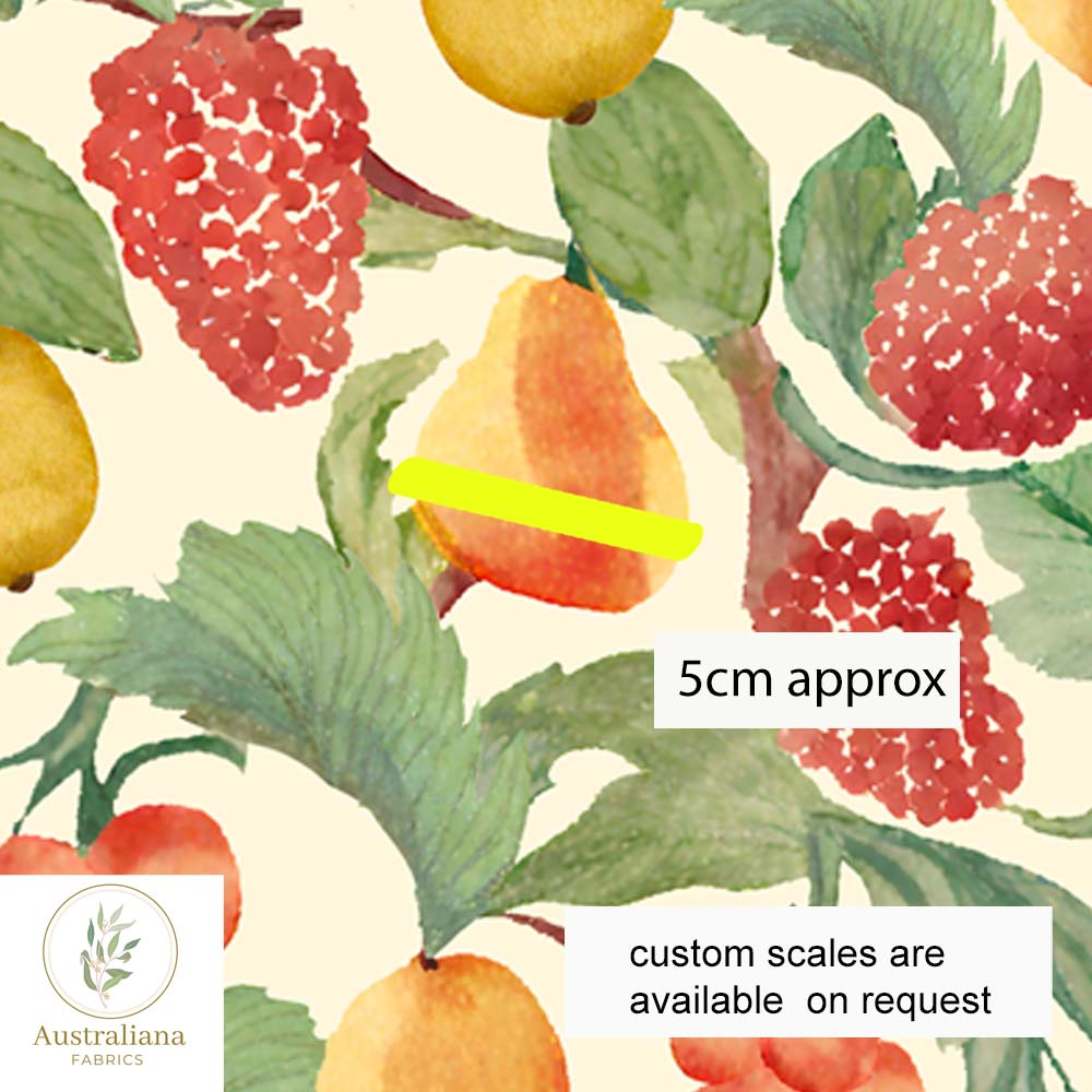 Australiana Fabrics Fabric Cotton Canvas 310gsm / 1 metre (Cut Continuous) / Medium Watercolour Fruit Cream Interiors Fabric