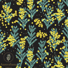 将图片加载到图库查看器，Australiana Fabrics Fabric Cotton Canvas medium / 1 Metre Wattle on Black Upholstery

