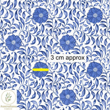 Load image into Gallery viewer, Australiana Fabrics Fabric Cotton Sateen / 1 Metre Blue &amp; White Floral

