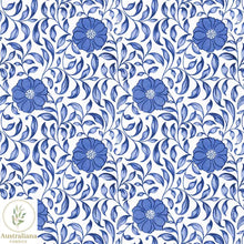 将图片加载到图库查看器，Australiana Fabrics Fabric Cotton Sateen / 1 Metre Blue &amp; White Floral
