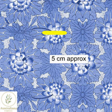 将图片加载到图库查看器，Australiana Fabrics Fabric Cotton Sateen / 1 metre Blue &amp; White Lotus Floral
