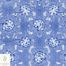 Load image into Gallery viewer, Australiana Fabrics Fabric Cotton Sateen / 1 metre Blue &amp; White Lotus Floral
