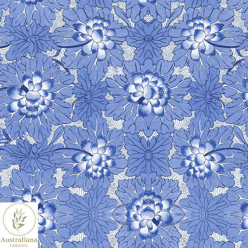 Australiana Fabrics Fabric Cotton Sateen / 1 metre Blue & White Lotus Floral