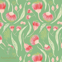 将图片加载到图库查看器，Australiana Fabrics Fabric Cotton Sateen / 1 Metre Bush Gum Blossoms Green
