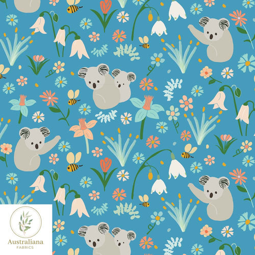 Australiana Fabrics Fabric Cotton Sateen / 1 metre (Cut Continuous) / Blue Koala Garden