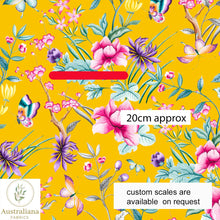 将图片加载到图库查看器，Australiana Fabrics Fabric Cotton Sateen / 1 metre (Cut Continuous) / large Chinoiserie floral yellow
