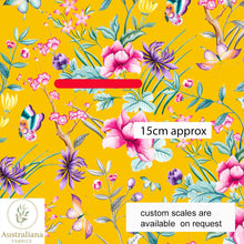 将图片加载到图库查看器，Australiana Fabrics Fabric Cotton Sateen / 1 metre (Cut Continuous) / medium Chinoiserie floral yellow
