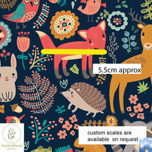 Load image into Gallery viewer, Australiana Fabrics Fabric Cotton Sateen / 1 metre (Cut Continuous) / small Forest Woodland Friends Navy
