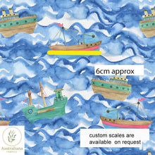 Load image into Gallery viewer, Australiana Fabrics Fabric Cotton Sateen / 1 metre (Cut Continuous) / small Nautical Boats
