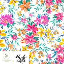 Load image into Gallery viewer, Australiana Fabrics Fabric Cotton Sateen / 1 metre / Floral Tropics on White Bright Floral Tropics by Carolyn Quan
