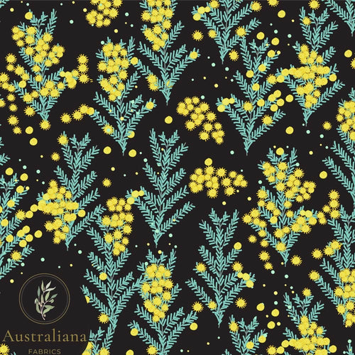Australiana Fabrics Fabric Cotton sateen / 1 Metre Wattle on Black