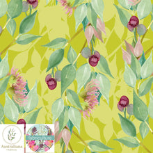 Load image into Gallery viewer, Australiana Fabrics Fabric Cotton Sateen / Length 1 Metre (Cut Continuous) / Citron Lilly Pilly by Fabriculture
