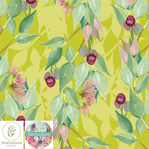 Australiana Fabrics Fabric Cotton Sateen / Length 1 Metre (Cut Continuous) / Citron Lilly Pilly by Fabriculture