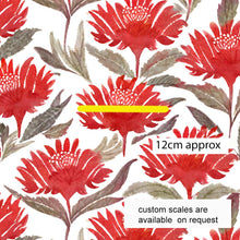Load image into Gallery viewer, Australiana Fabrics Fabric Cotton Sateen / Length 1 metre (Cut Continuous) / large Watercolour Waratahs
