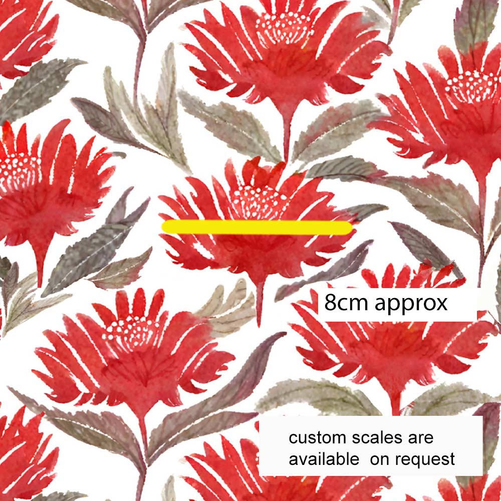 Australiana Fabrics Fabric Cotton Sateen / Length 1 metre (Cut Continuous) / medium Watercolour Waratahs
