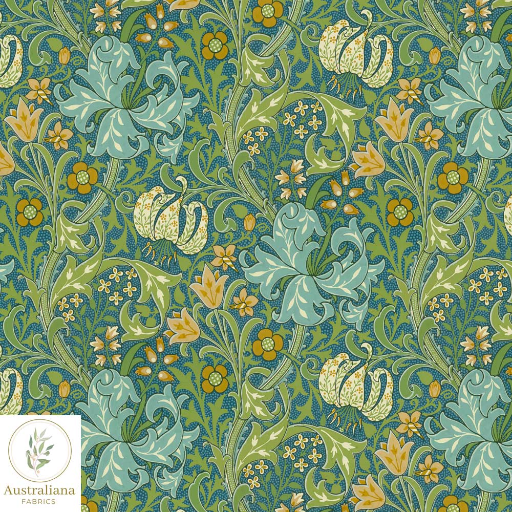 Australiana Fabrics Fabric Golden Lily Green Upholstery