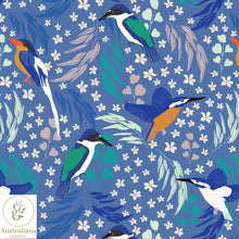 将图片加载到图库查看器，Australiana Fabrics Fabric Kingfisher Dance Fabric Blue
