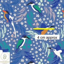 将图片加载到图库查看器，Australiana Fabrics Fabric Kingfisher Dance Fabric Blue
