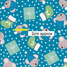 Load image into Gallery viewer, Australiana Fabrics Fabric Koalas Christmas Presents Blue &amp; Green
