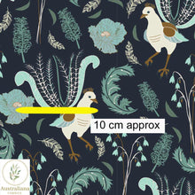 Load image into Gallery viewer, Australiana Fabrics Fabric Lyrebird on Navy Soft Furnishings &amp; Upholstery Fabric
