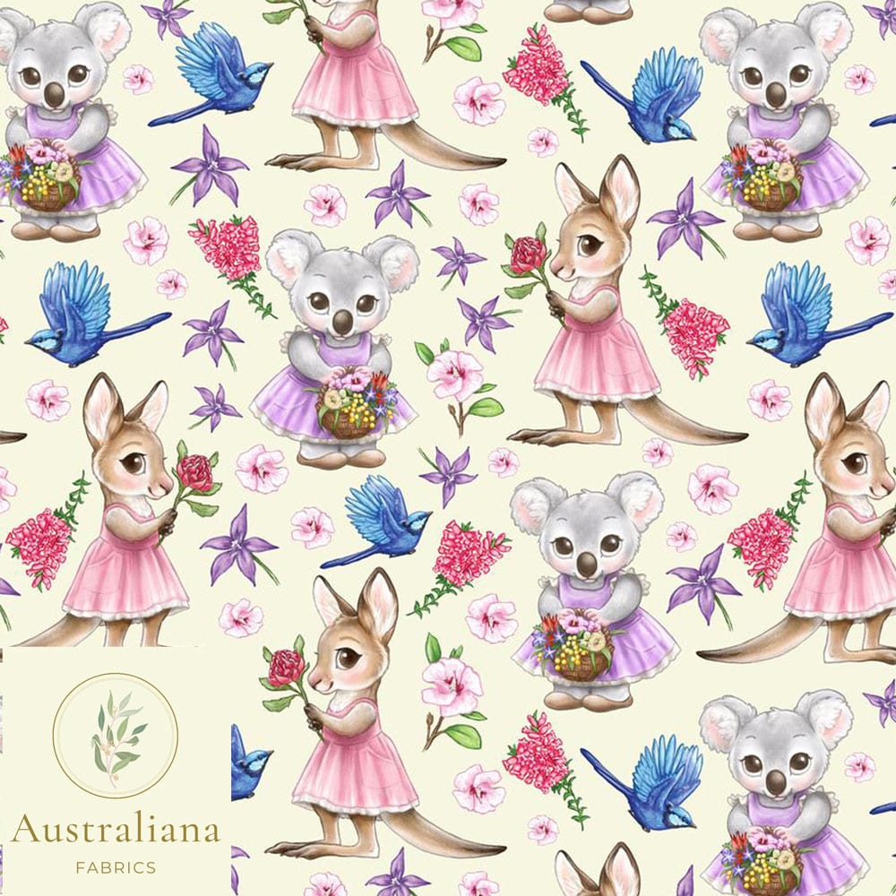 Australiana Fabrics Fabric Mid Weight Woven Cotton 150gsm / Length 50cm (Cut Continuous) Koala and Kangaroo