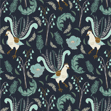 Load image into Gallery viewer, Australiana Fabrics Fabric Organic Cotton Canvas / 1 metre Lyrebird on Navy Soft Furnishings &amp; Upholstery Fabric
