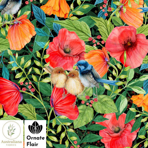 Australiana Fabrics Fabric Poppies and Wrens by Ornate Flair