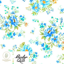 Load image into Gallery viewer, Australiana Fabrics Fabric Premium quality Woven Cotton 150 gsm / Length 50cm (Cut Continuous) / Tropical Vibes on White Flower Bouquets by Carolyn Quan
