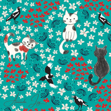 Load image into Gallery viewer, Australiana Fabrics Fabric Premium Quality Woven Cotton 150gsm / 1 Metre Cats &amp; Magpies on Green
