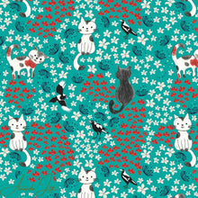将图片加载到图库查看器，Australiana Fabrics Fabric Premium Quality Woven Cotton 150gsm / 1 Metre Cats &amp; Magpies on Green
