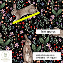 Load image into Gallery viewer, Australiana Fabrics Fabric Premium Quality Woven Cotton Sateen 150gsm / 1 Metre / Large Rabbit Garden by Amanda Joy
