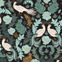 Load image into Gallery viewer, Australiana Fabrics Fabric Premium Quality Woven Cotton Sateen 150gsm / 1 Metre Peacock Garden Black
