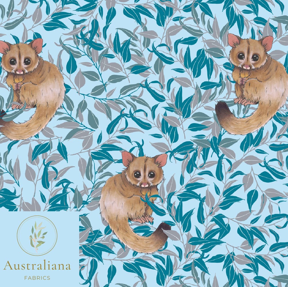 Australiana Fabrics Fabric Premium Quality Woven Cotton Sateen 150gsm / 1 Metre Possum Magic Blue