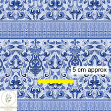 将图片加载到图库查看器，Australiana Fabrics Fabric Premium Woven Cotton 150gsm / 1 metre Blue &amp; White Damask Border Floral
