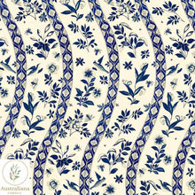 Load image into Gallery viewer, Australiana Fabrics Fabric Premium Woven Cotton 150gsm / Length 50cm (Cut Continuous) Vintage Blue Birds Flower Border (small scale)
