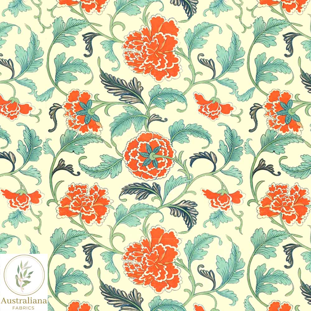 Australiana Fabrics Fabric Premium Woven Cotton 150gsm / Length 50cm (Cut Continuous) Vintage Floral Chrysanthemums