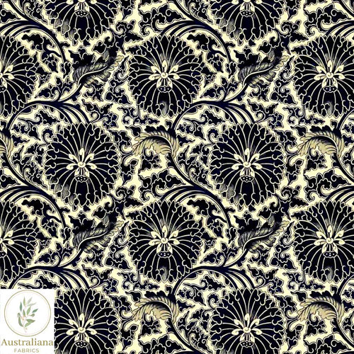 Australiana Fabrics Fabric Premium Woven Cotton 150gsm / Length 50cm (Cut Continuous) Vintage Floral Damask Cream & Black