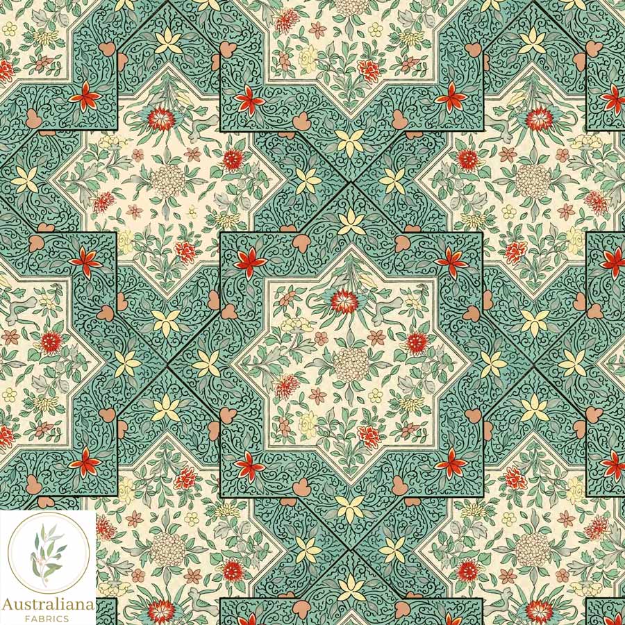 Australiana Fabrics Fabric Premium Woven Cotton 150gsm / Length 50cm (Cut Continuous) Vintage Floral Tiled Fabric