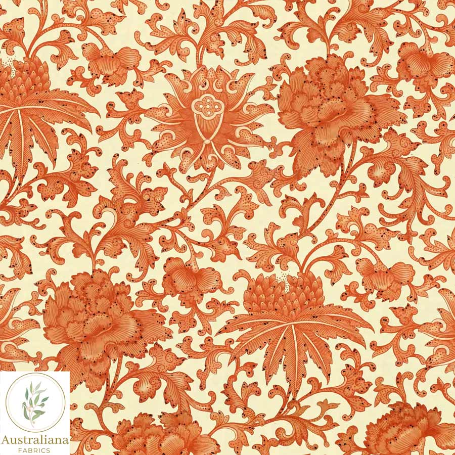 Australiana Fabrics Fabric Premium Woven Cotton 150gsm / Length 50cm (Cut Continuous) Vintage Orange Flowers