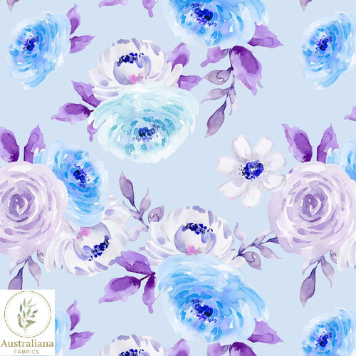 Australiana Fabrics Fabric Premium Woven Cotton 150gsm / Length 50cm (Cut Continuous) Watercolour Floral Bouquet Purple & Blue