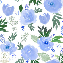 将图片加载到图库查看器，Australiana Fabrics Fabric Premium Woven Cotton 150gsm / Length 50cm (Cut Continuous) Watercolour Floral Fabric Blue
