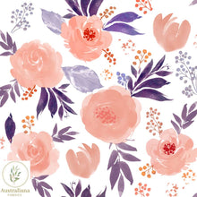 Load image into Gallery viewer, Australiana Fabrics Fabric Premium Woven Cotton 150gsm / Length 50cm (Cut Continuous) Watercolour Floral  Purple
