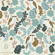 Load image into Gallery viewer, Australiana Fabrics Fabric Premium Woven Cotton sateen 150 gsm / 1 Metre / Small Elegant Kookaburra Cream
