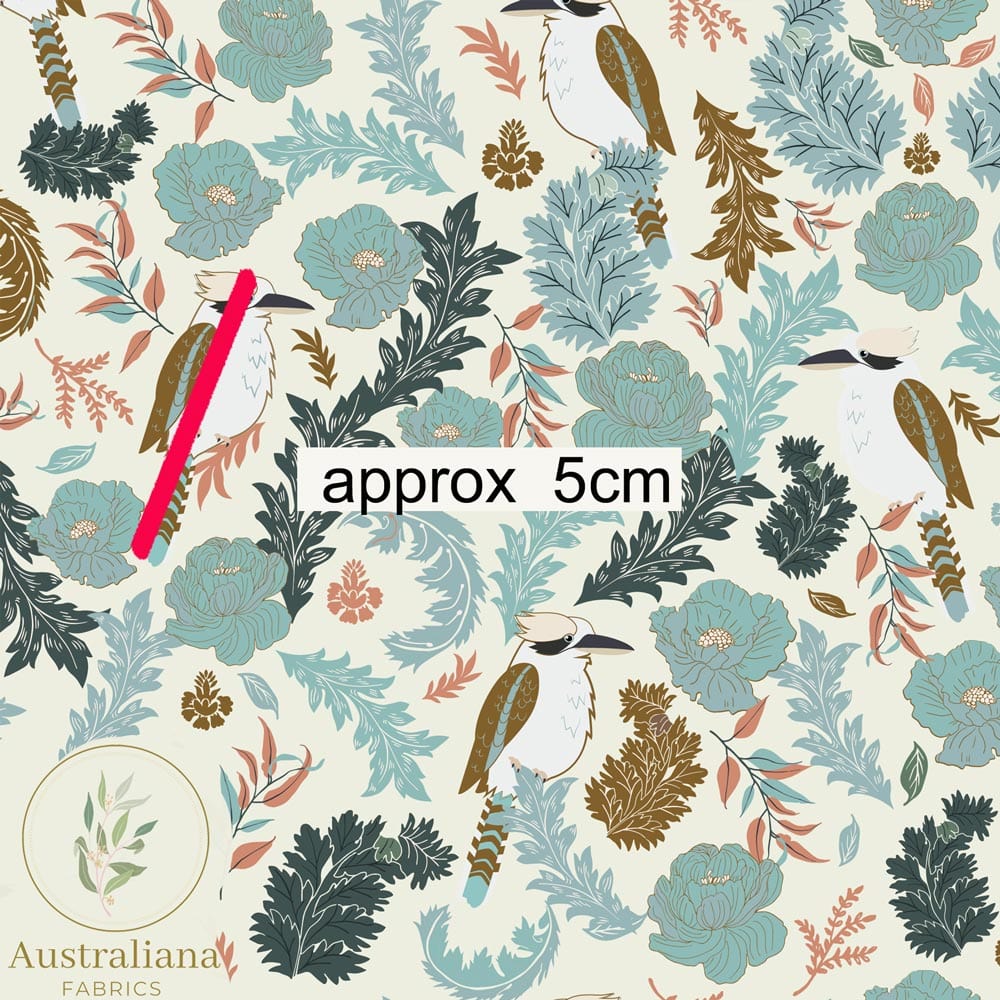 Australiana Fabrics Fabric Premium Woven Cotton sateen 150 gsm / 1 Metre / Small Elegant Kookaburra Cream