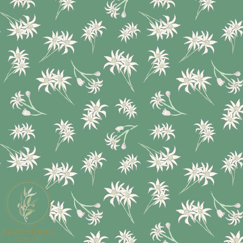 Australiana Fabrics Fabric Premium Woven Cotton sateen 150gsm / 1 Metre Flannel Flowers on Green