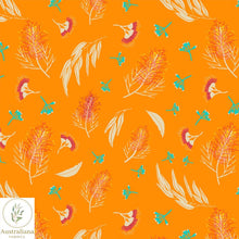 Load image into Gallery viewer, Australiana Fabrics Fabric Premium Woven Cotton sateen 150gsm / 1 Metre Grevilleas &amp; Gum nuts Orange
