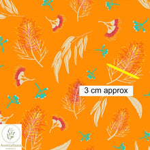 将图片加载到图库查看器，Australiana Fabrics Fabric Premium Woven Cotton sateen 150gsm / 1 Metre Grevilleas &amp; Gum nuts Orange
