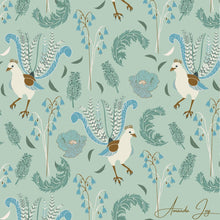Load image into Gallery viewer, Australiana Fabrics Fabric Premium Woven Cotton sateen 150gsm / 1 Metre Lyrebird Dance on Green
