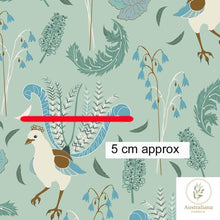 Load image into Gallery viewer, Australiana Fabrics Fabric Premium Woven Cotton sateen 150gsm / 1 Metre Lyrebird Dance on Green
